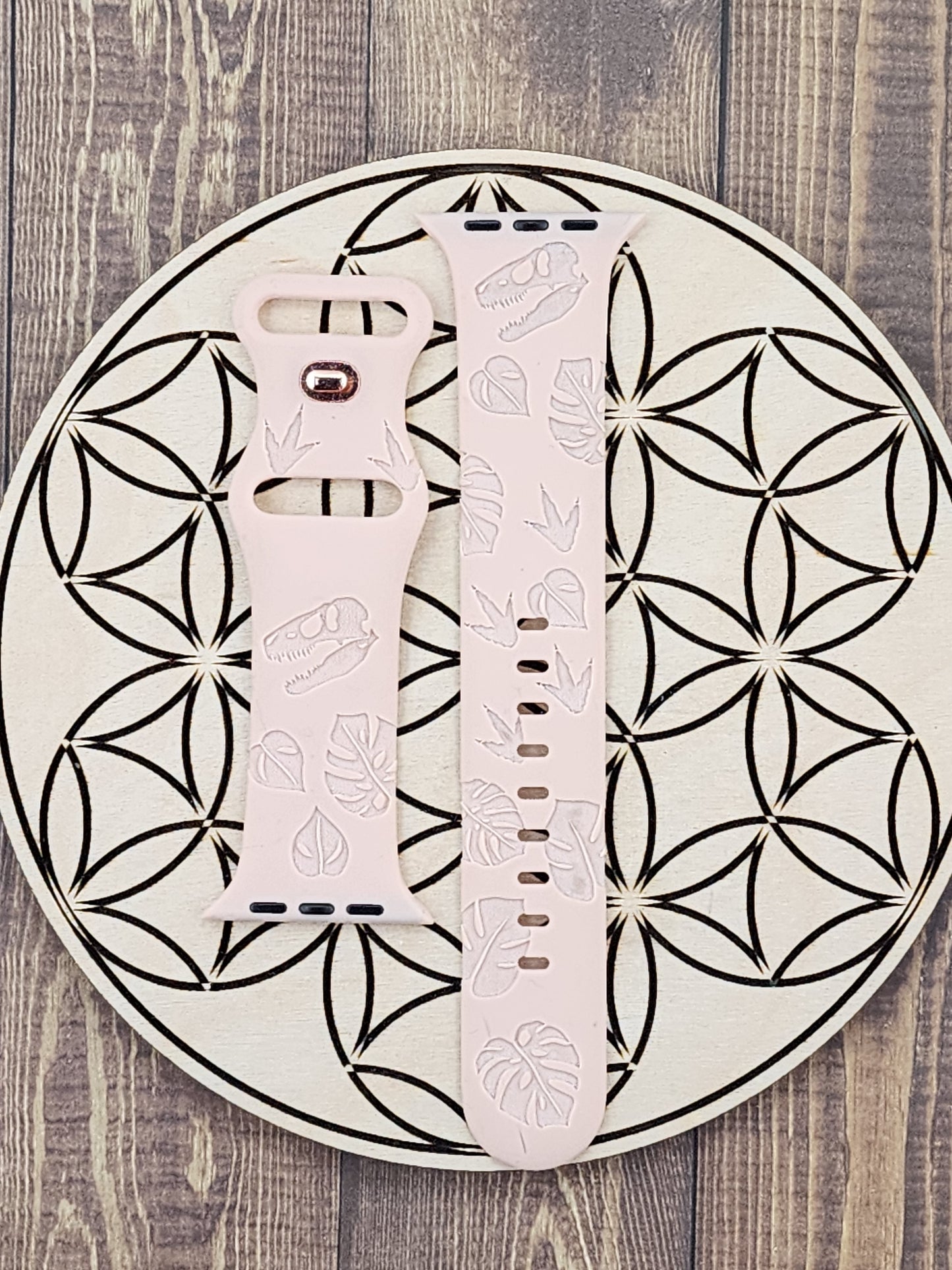 Tyrannosaurus Rex T-Rex and Monstera Leaves Silicone Apple Watch band