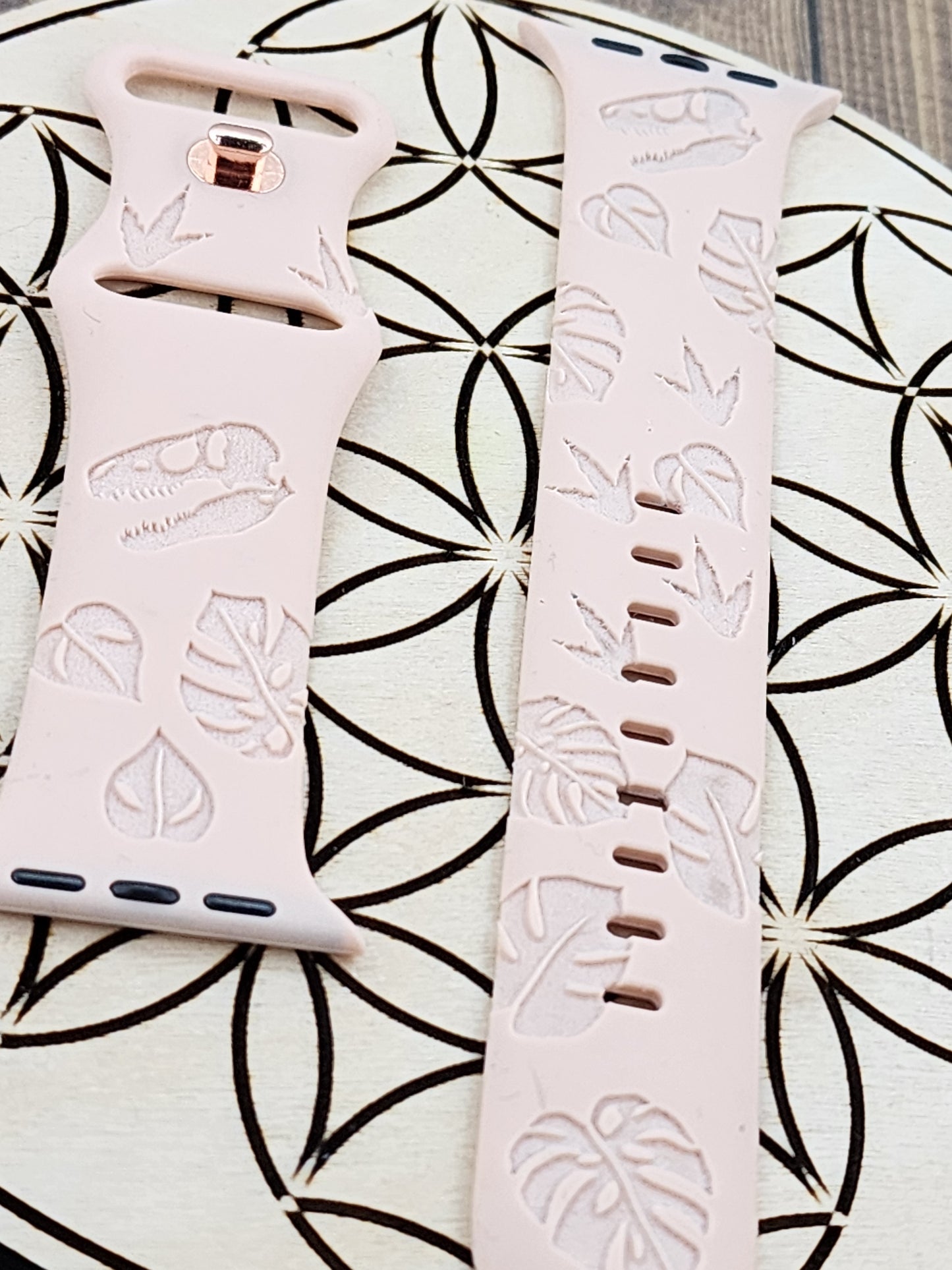 Tyrannosaurus Rex T-Rex and Monstera Leaves Silicone Apple Watch band