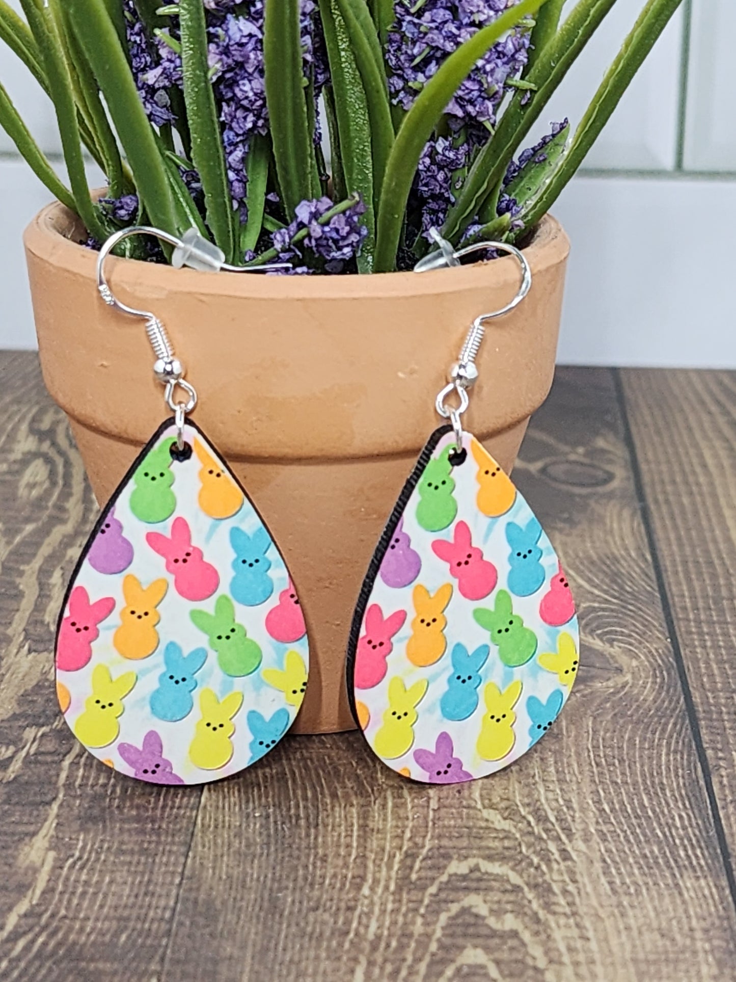 Peep Bunny Tear Drop Earrings