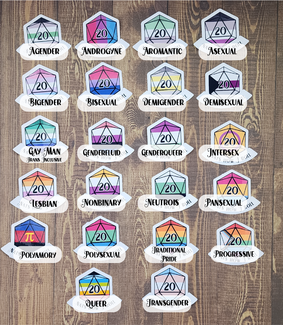 Nats how I roll LGBTQIA+ d20 dice sticker