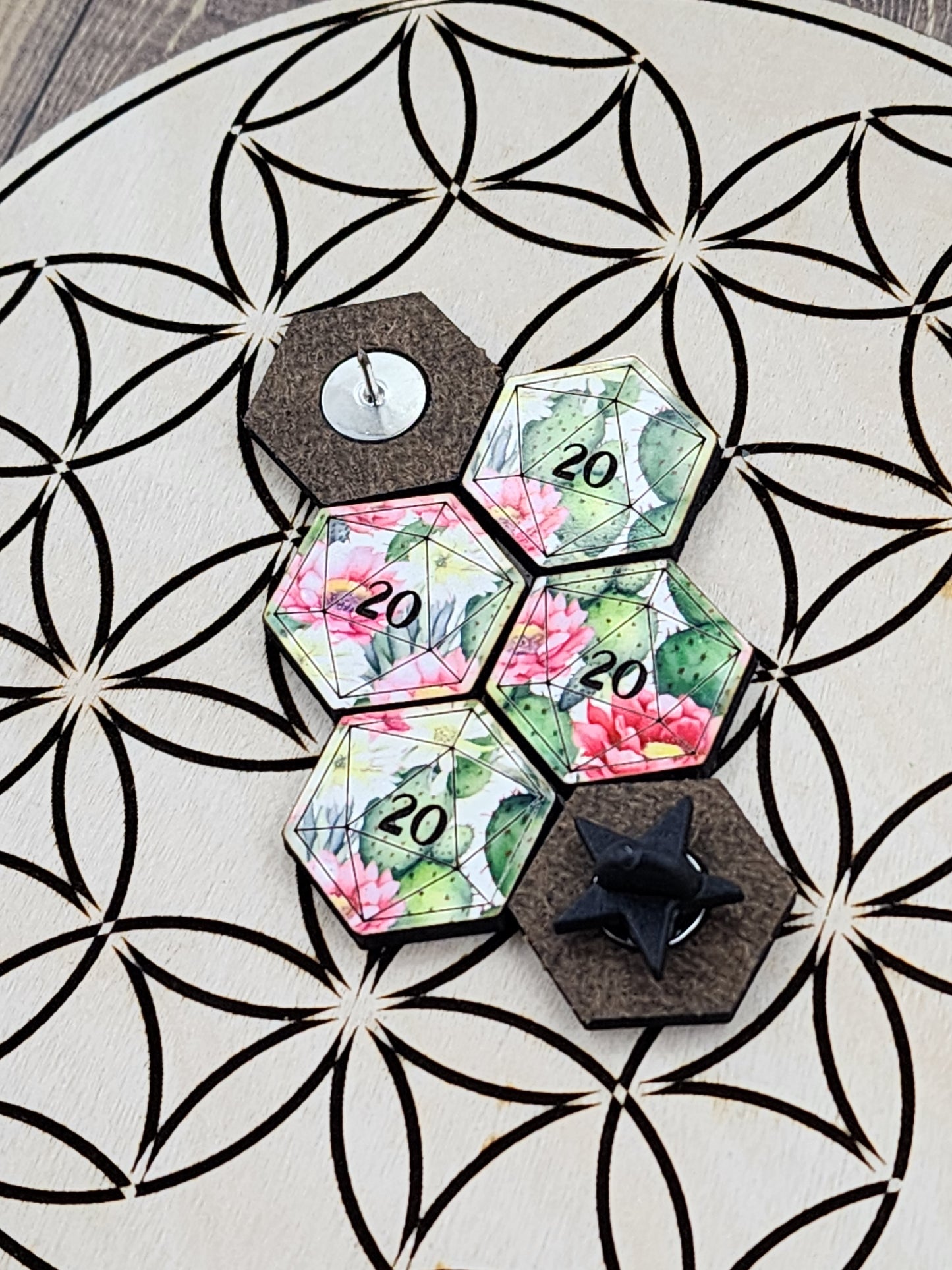 Watercolor Cactus Succulent d20 Pin