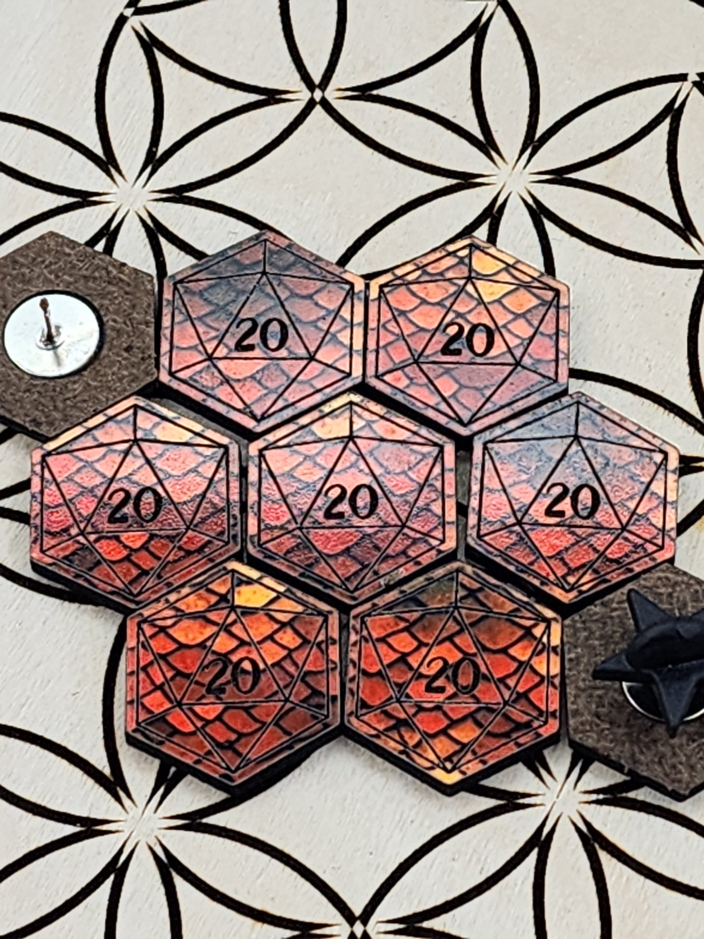 Red dragon scale d20 pin