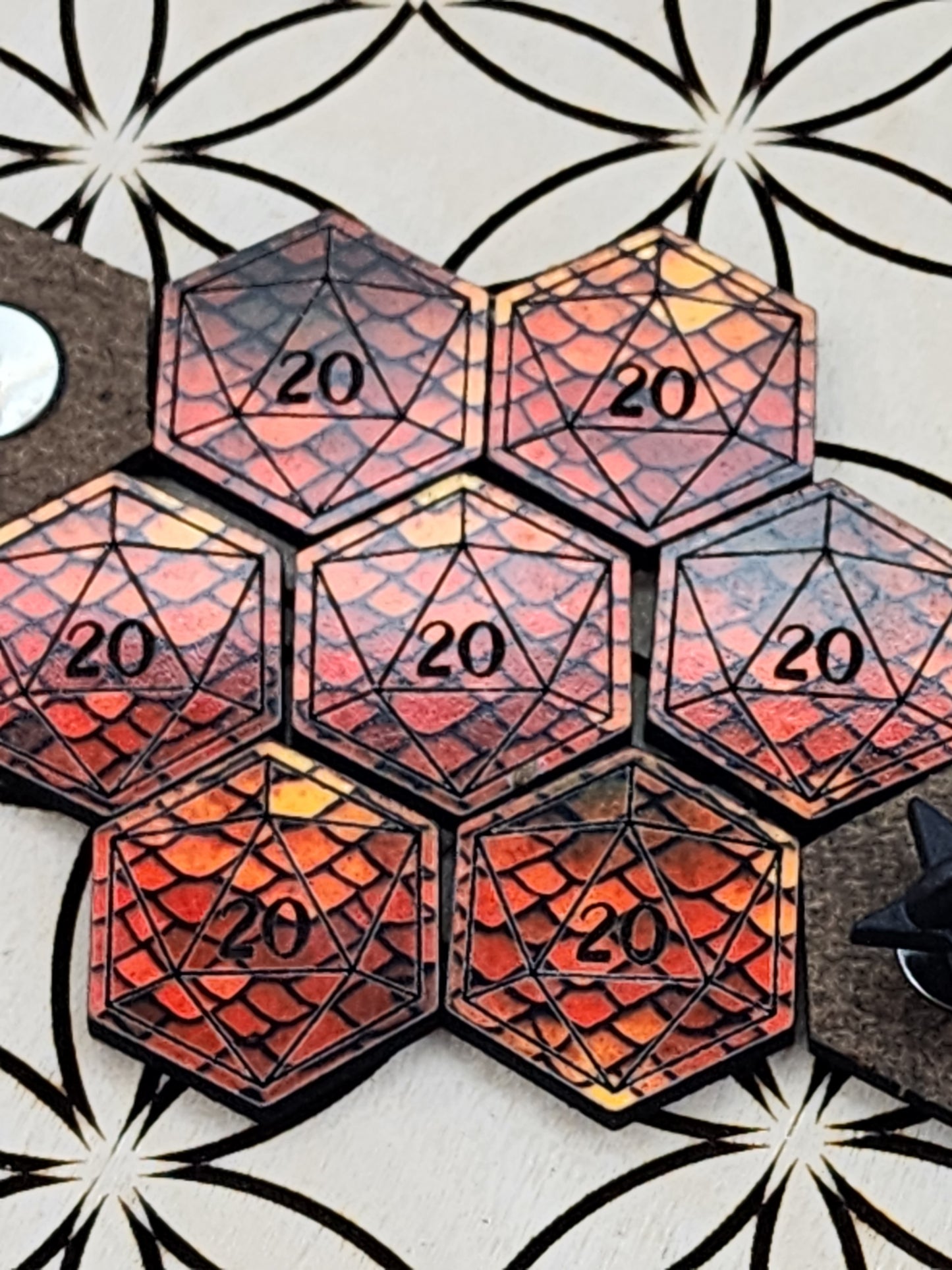 Red dragon scale d20 pin