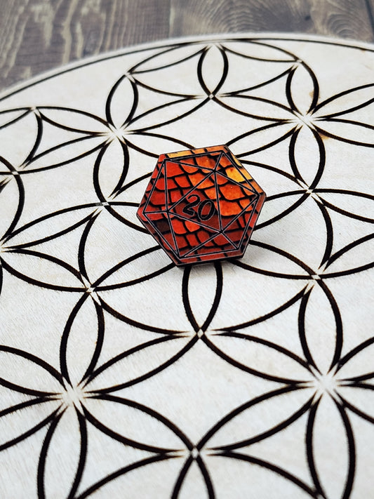 Red dragon scale d20 pin