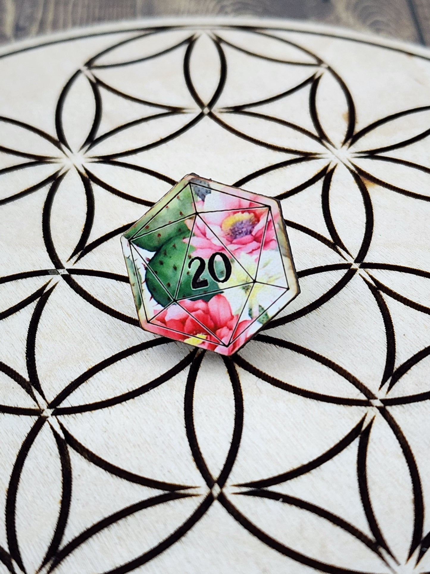 Watercolor Cactus Succulent d20 Pin