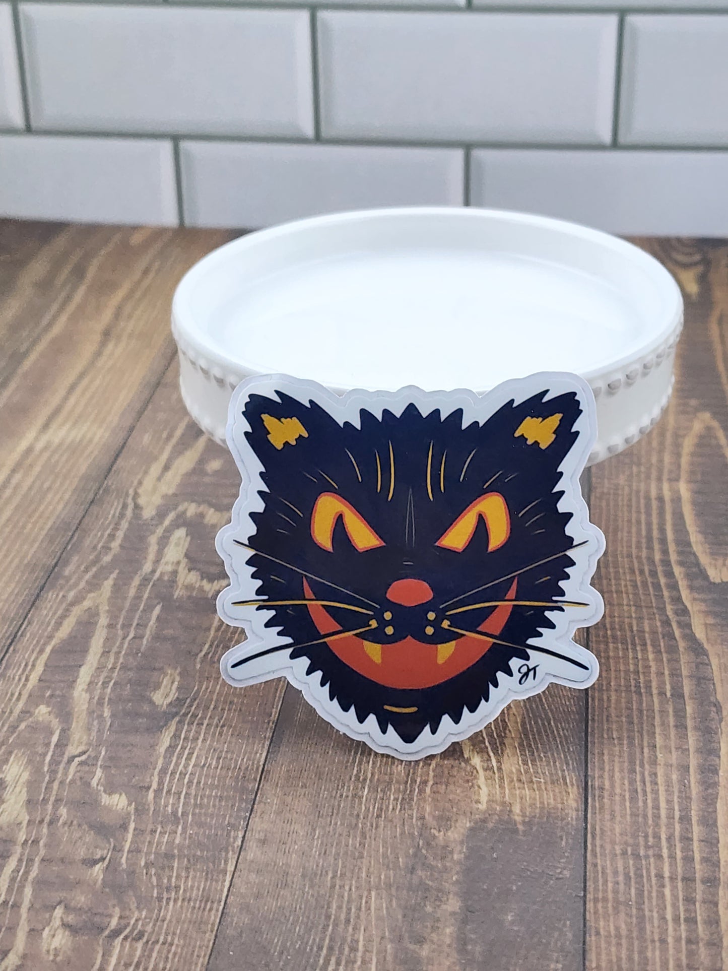 Vintage style black cat sticker