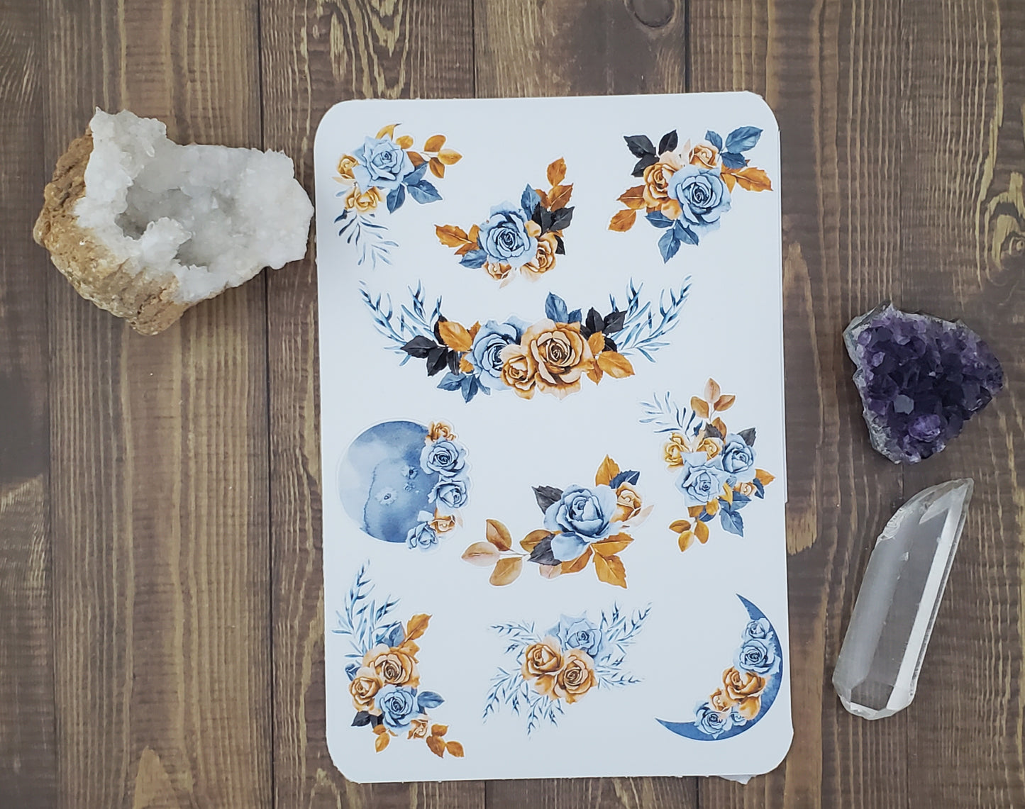 Indigo and Rust Floral Moon Sticker Sheet