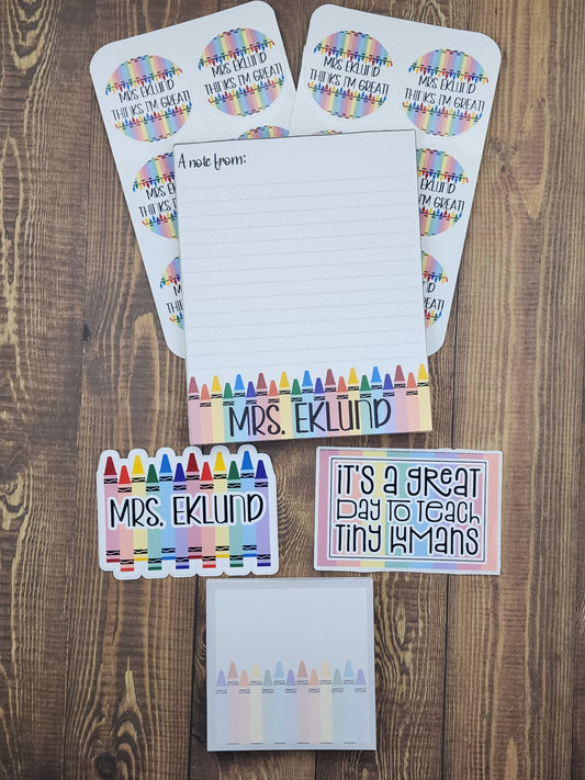 Customizable teacher stationary and sticker set