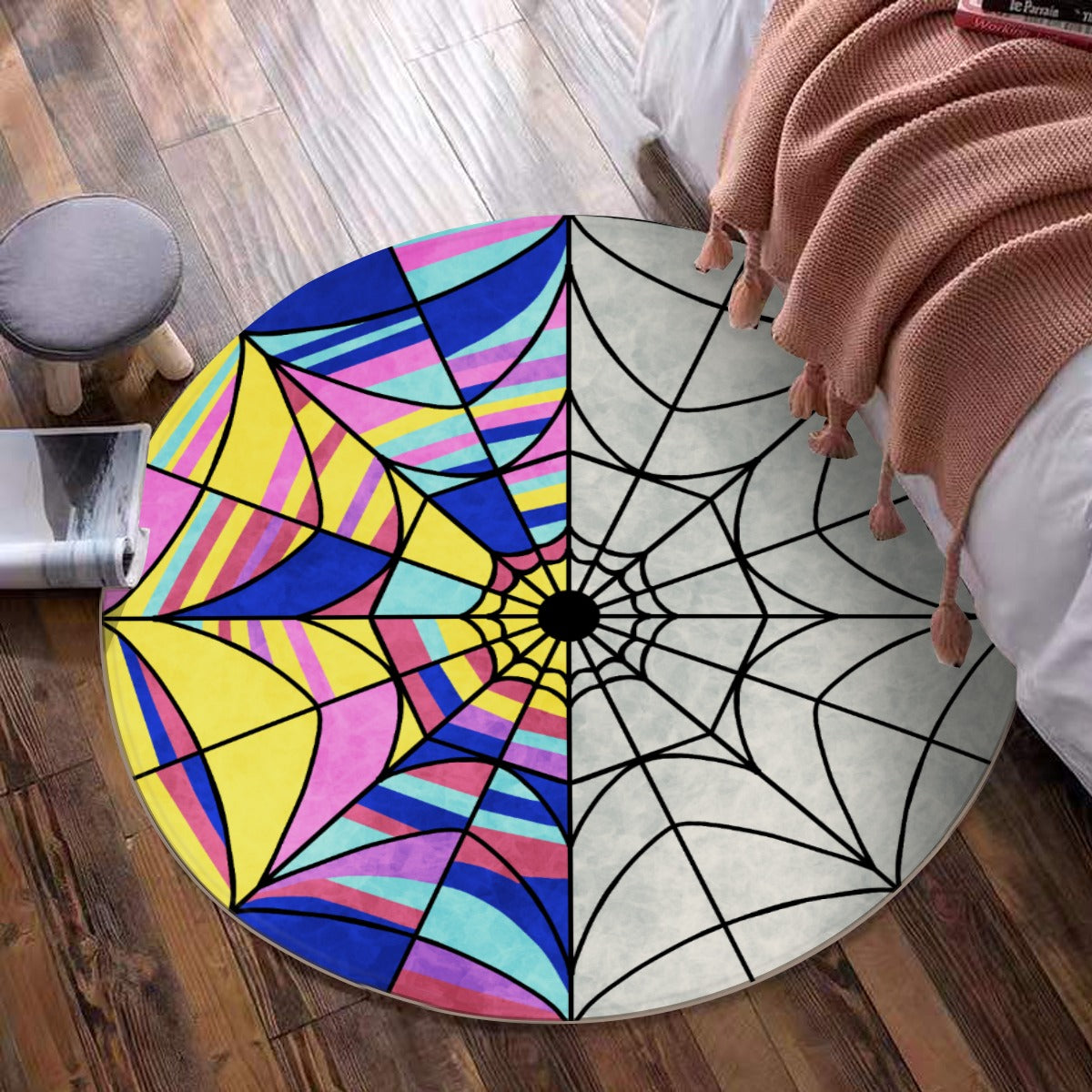 Spiderweb Stained Glass Window Round Floor Mat Rug