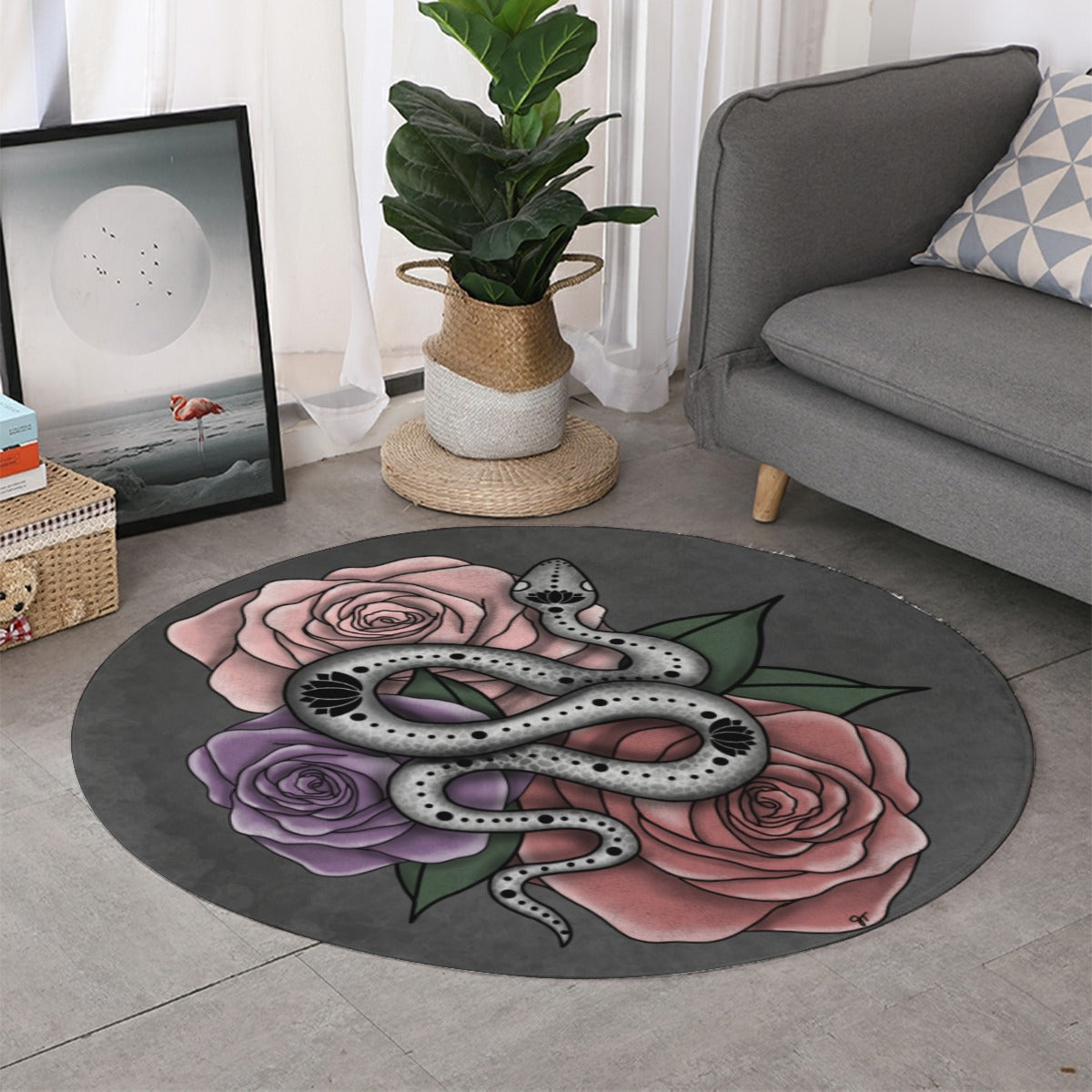 Hera Snake and Roses Floor Rug Floor Mat