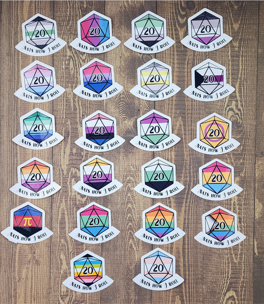 Nats how I roll LGBTQIA+ d20 dice sticker