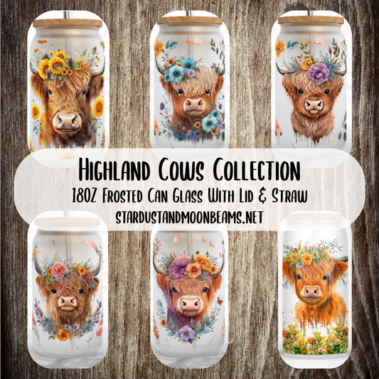 25oz frosted glass highland cow tumbler – Sierra's Door Decor & More