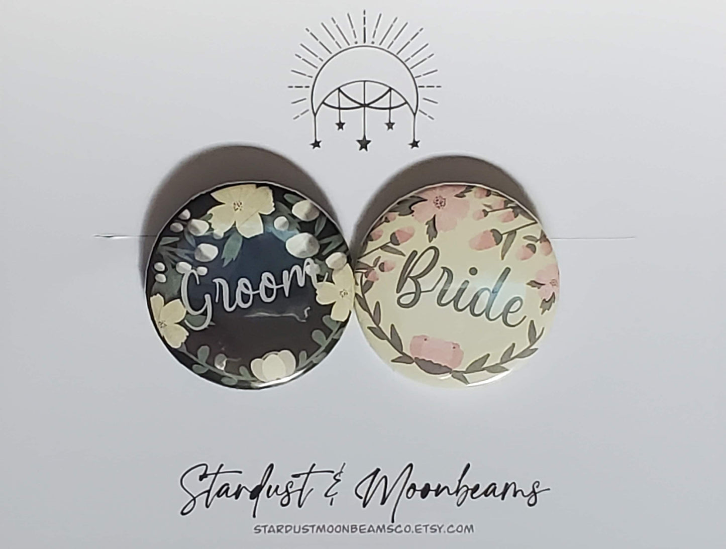 Bride Groom Floral Pin Button Badge