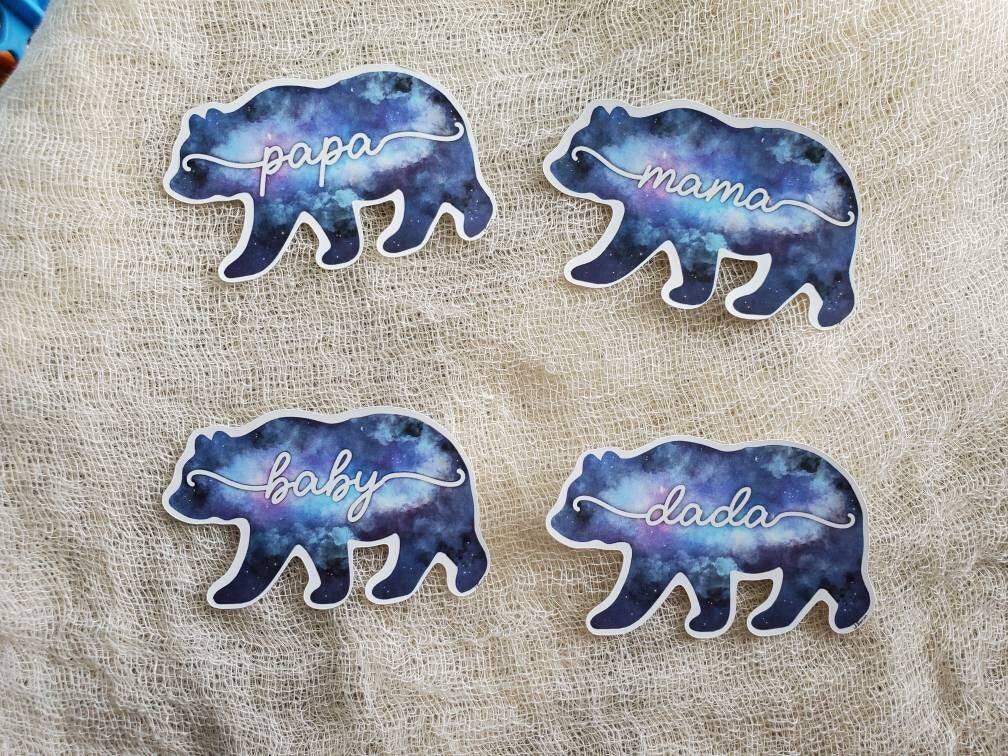 Family Bear Stickers, Momma Bear, Dadda Bear, Papa Bear, Baby Bear, space bear