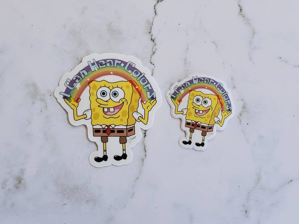 I can hear colors sponge SquarePants sticker. Spongebob SquarePants fan art sticker. Spongebob rainbow meme sticker