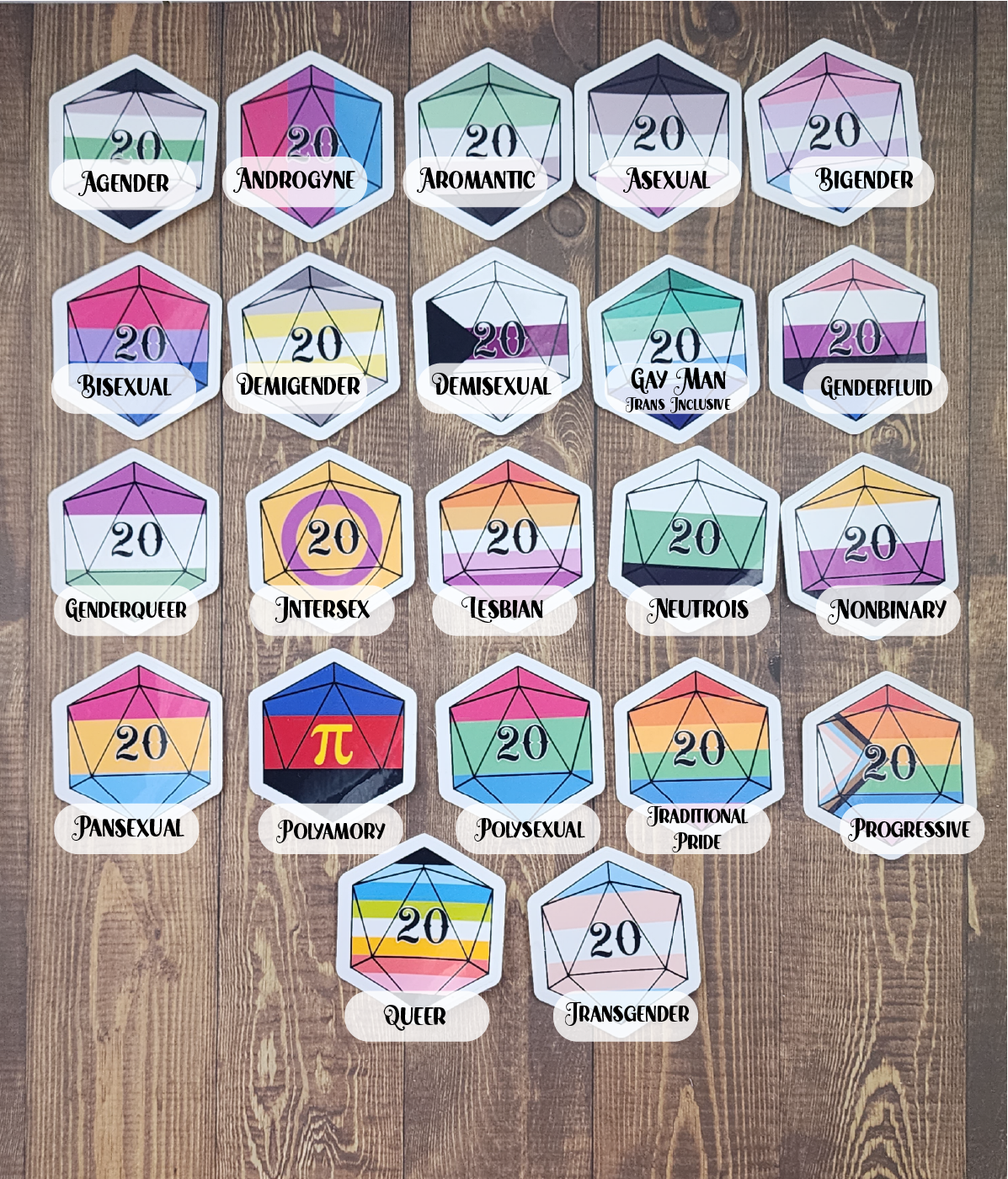 LGBTQIA+ Flag D20 stickers