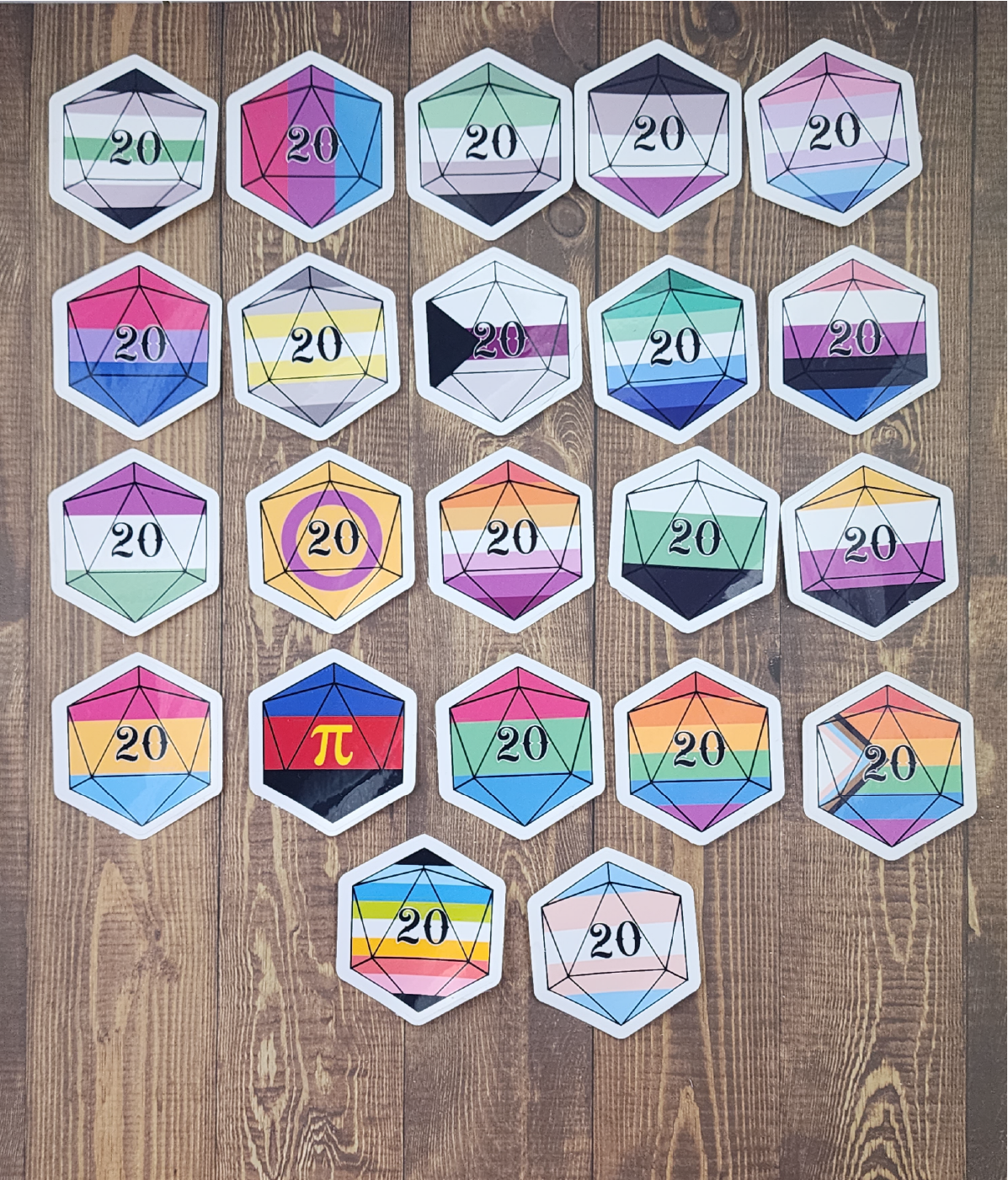 LGBTQIA+ Flag D20 stickers