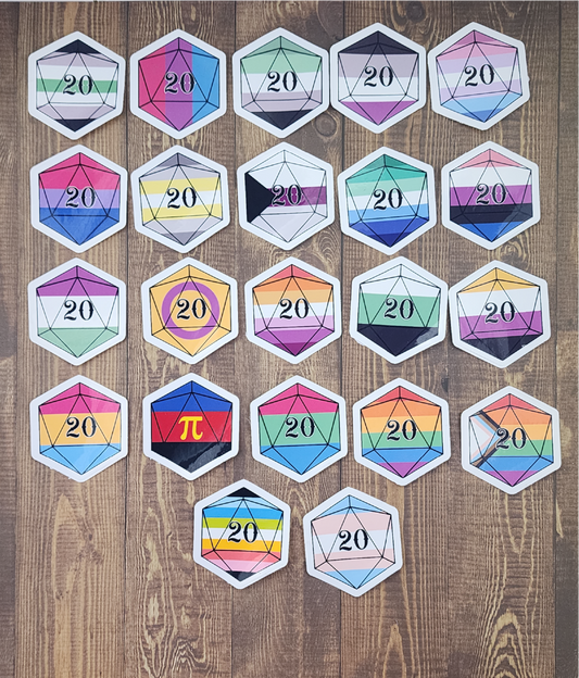 LGBTQIA+ Flag D20 stickers