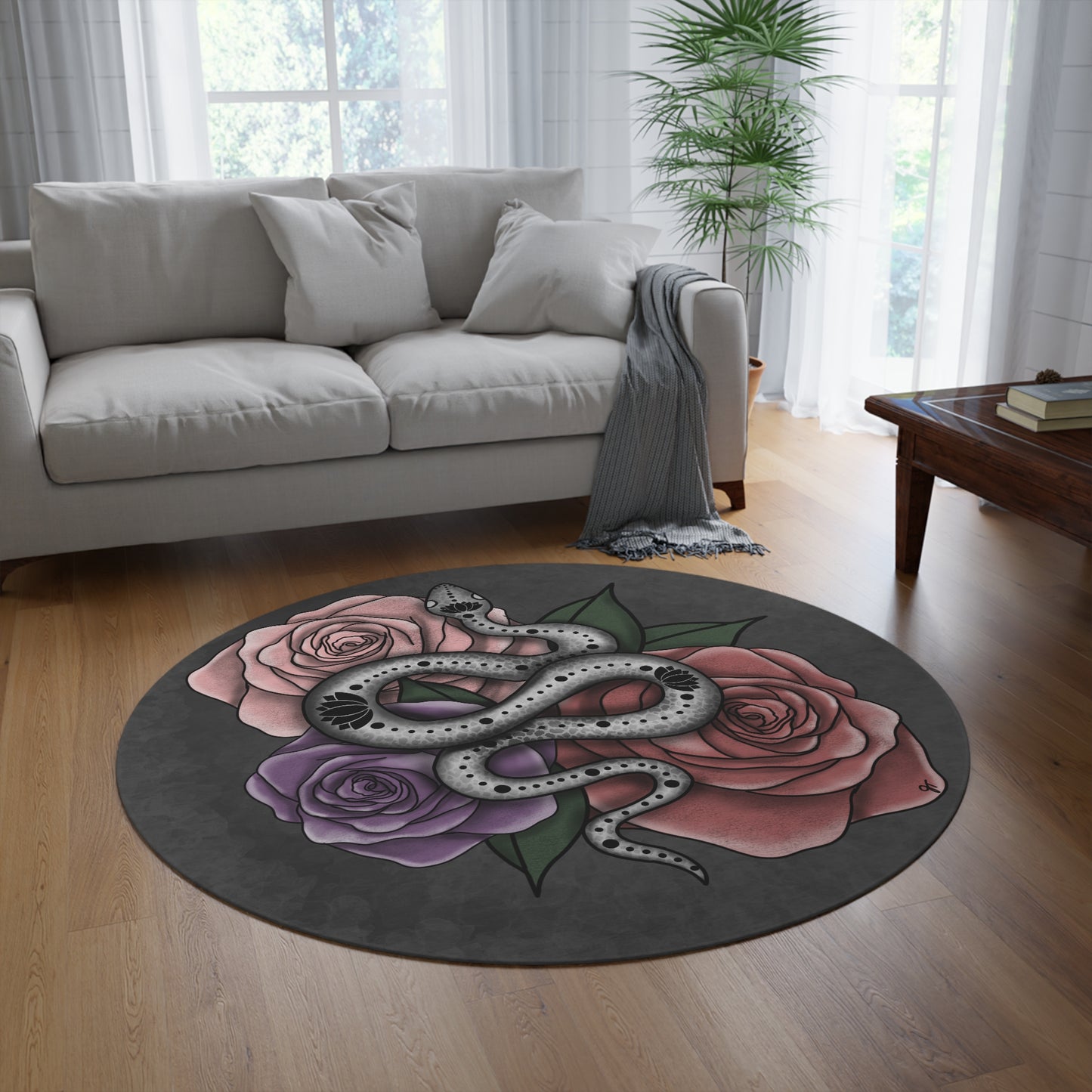 Hera Snake and Roses Floor Rug Floor Mat